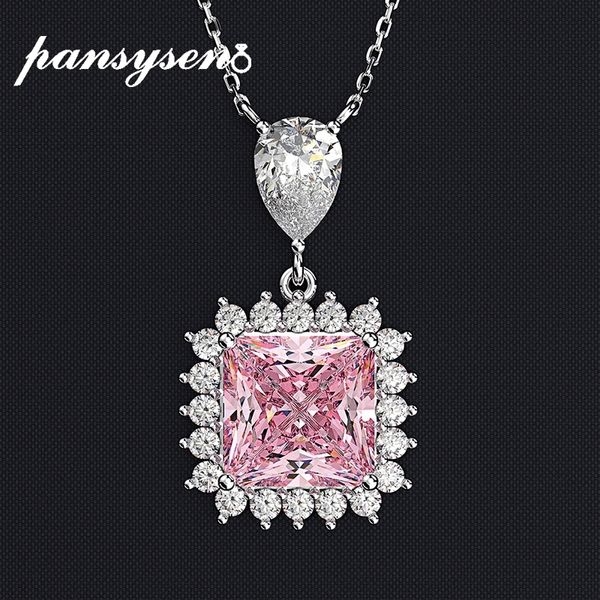 PANSYSEN, collares con colgante de diamante citrino de zafiro rosa de lujo, plata pura 925, joyería fina de moda, collar de compromiso de boda Q0531