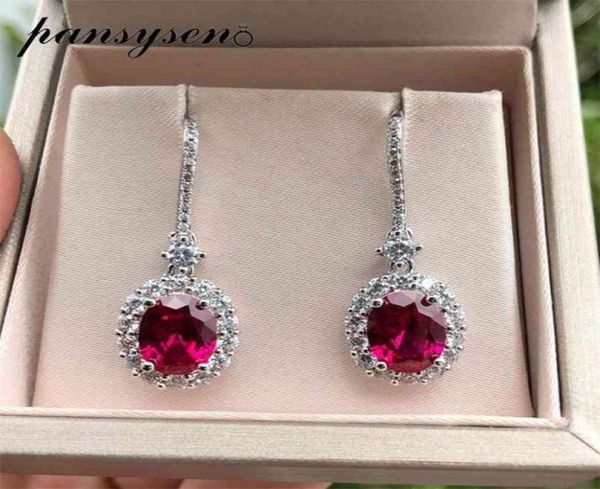 Pansysen Luxury Ruby Sapphire Gemone Gemstone Drop Orees For Women Vintage Femme 925 Bijoux en argent sterling Cadeaux de mariage des oreilles 216706728