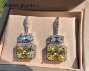 Pansysen Original 925 Serling Silver Yellow Citrine Gemstone Boucles d'oreilles pour femmes pour femmes Couleur en or blanc Couleur fin bijoux 25258529