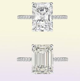 Pansysen Real 925 Sterling Silver Emerald Cut Created Diamond Wedding Rings For Women Luxury Proposal Engagement Ring 2011169905303