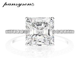 Pansysen Real 925 Sterling Silver Emerald Cut Created Moissanite Diamond Wedding Rings For Women Luxury Voorstel verlovingsring C5782176