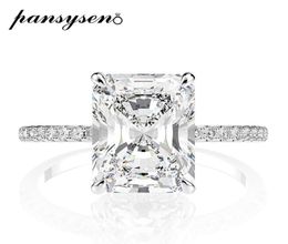 Pansysen Real 925 Sterling Silver Emerald Cut Created Moissanite Diamond Mariage des anneaux pour les femmes de la proposition de luxe Rague C8327637
