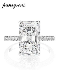 Pansysen Real 925 Sterling Silver Esmerald Cut creado Anillos de boda de diamantes Moissanite para mujeres Anillo de compromiso de propuesta de lujo C9047273