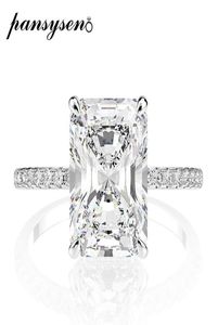 Pansysen Real 925 Sterling Silver Emerald Cut Created Moissanite Diamond Wedding Rings For Women Luxury Voorstel verlovingsring C6075798