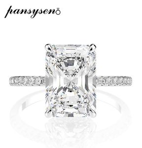 Pansysen Real 925 Sterling Silver Emerald Cut Created Moissanite Diamond Wedding Rings For Women Luxury Voorstel verlovingsring C2222843