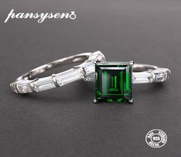 PANSYSEN REAL 925 Anneaux en argent sterling pour femmes 100 Natural Emerald Gemstone Fine Jewelry Wedding Engagement Ring 2019 CJ6590795