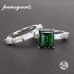 PANSYSEN Echte 925 Sterling Zilveren Ringen Voor Vrouwen 100% Natuurlijke Smaragd Edelsteen Fijne Sieraden Bruiloft Verlovingsring 2019 Nieuw CJ210J