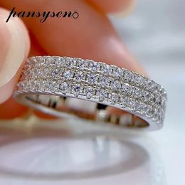 Pansysen real 925 prata esterlina círculo redondo simulado diamante anéis de casamento para mulheres jóias finas anel de noivado 240113