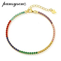 PANSYSEN, pulseras de topacio simuladas de Plata de Ley 925 a la moda de 2MM para mujer, Color oro blanco amarillo, regalo de cumpleaños 240104