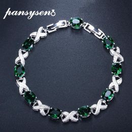 Pansysen Femmes Party Charm Braclets Real Silver 925 Jewelry Emerald Sapphire Amethyst Bracelet Femme Femme Anniversaire Gift 158474635782