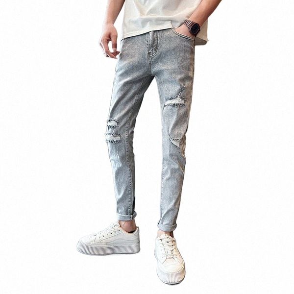 Pantalons Hombre Fi Nouveau Slim Fit Ripped Jeans Pantalons pour hommes Vêtements 2023 All Match Pantalon en denim confortable Gris Vente S6rT #