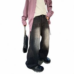 pantalons vaqueros holgados de lunares para hombre, ropa de calle informel, hip hop, couleur negro y gris, 2024 p2if#