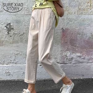 Pantalon Femme Koreaanse Summer Cotton Nine harembroek Casual Straight Elastische hoge taille Loose Slacks Women 9384 50 210415