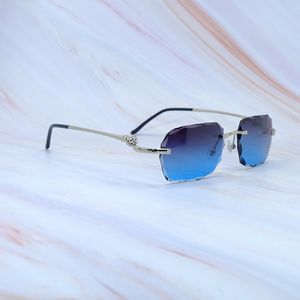 Panther Diamond Cut Sun Glasses Carter Luxury Designer Stylish Sunglasses Rimless Mens Driving Shades Eyewear Gafas De Sol Silver Frame