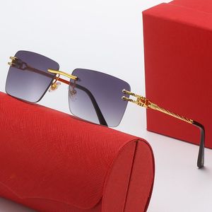Panther Glasses Lunettes de soleil de créateur pour hommes femmes carrées sans monture lunettes de soleil classiques rétro lunettes vintage noir or métal cadre Carti E