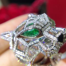 Panthere Ring Big for Man Designer Dominering Leopard Head Diamond Diamant Emerald Gold plaqué Reproductions officielles Style Classic avec rassemblements sociaux