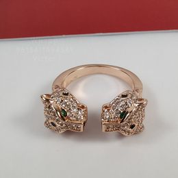 Panthere ring GROOT voor man ontwerper Double Leopard Head diamant Emerald bril Verguld 18K kristal klassieke stijl luxe cadeau voor vriendin 007