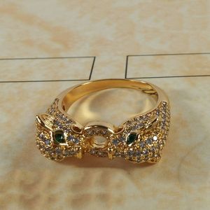 Panthere Ring Big For Man Designer Double Léopard Head Diamond Emerald Lunes Gold Plated 18K Crystal Crystal Style Premium Premium Cadeaux avec boîte 011