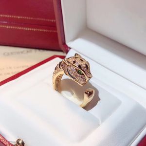 Anillo Panthere GRANDE para hombre diseñador Leopard Head diamante Gafas esmeralda Chapado en oro 18K diseño de apertura moda estilo clásico regalo de aniversario 009