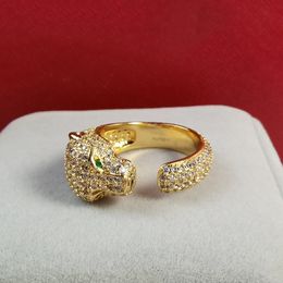 Anillo Panthere Cabeza de leopardo esmeralda GRANDE para hombre diseñador diamante esmeralda Chapado en oro 18K diseño de apertura regalo exquisito de lujo con caja 004