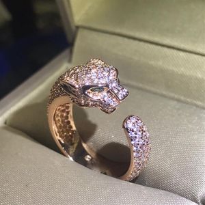 Panthere serie ring vintage retro stenen sieraden 18K vergulde officiële reproducties mode geavanceerde diamanten voortreffelijk cadeau h238j