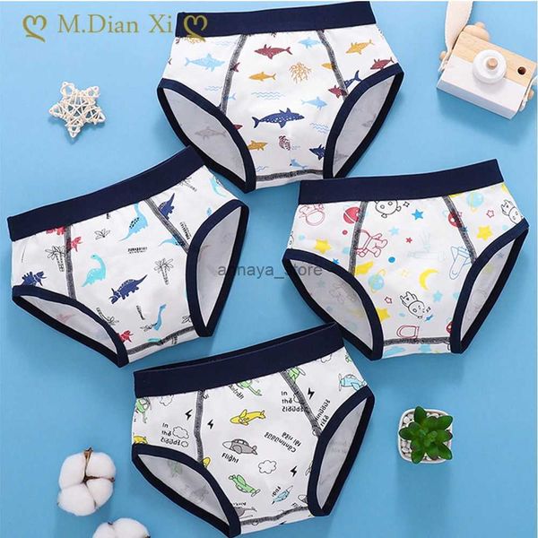 Bragas de 4 piezas para niños, ropa interior para niños, pantalones cortos de dibujos animados para niños, bragas para bebés, niños pequeños, rayas triangulares, adolescentes, calzoncillos de algodón L23116