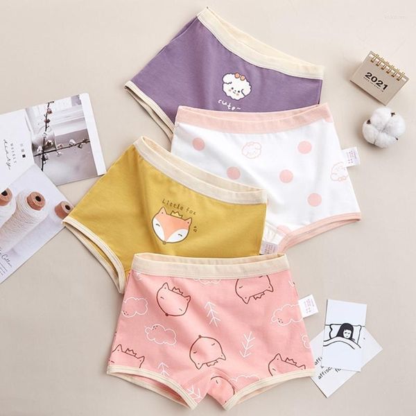 Culottes 4 pièces sous-vêtements en coton pour fille belle bande dessinée imprimé sous-vêtements tout-petits D5QA