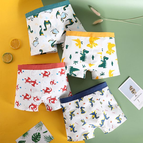 Culottes 4pcs / lot Enfants Garçons Boxer Sous-Vêtements Dessin Animé Enfants Shorts Adolescents Coton Slip Dinosaures Motif 230331