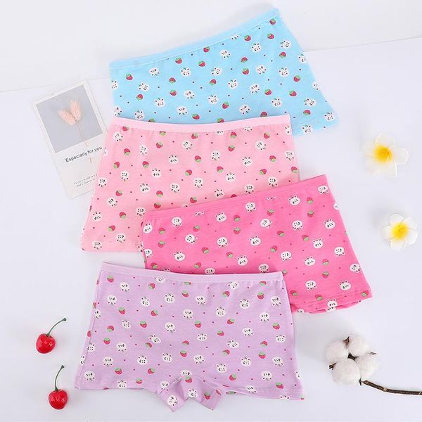 Culotte 4 pièces ensemble enfants sous-vêtements Boxer bébé fille coton slips enfants dessin animé fraise Shorts 2 à 10 ans 0016