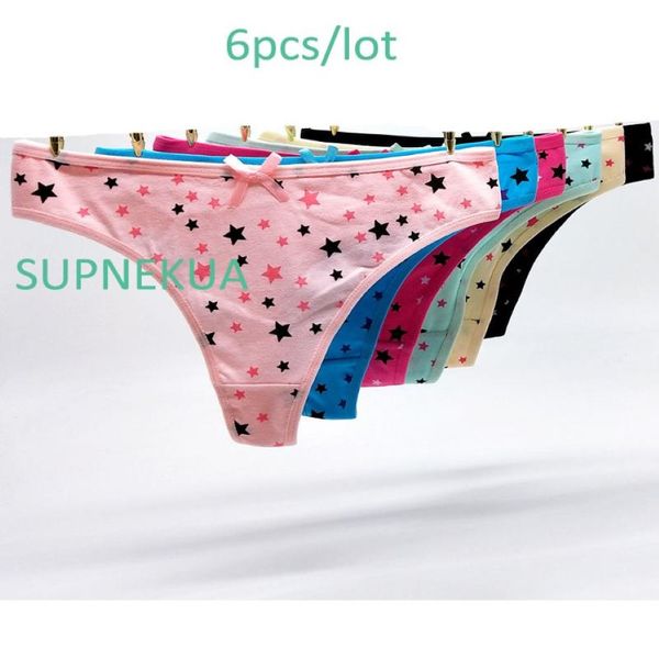 Culotte 6pcs Cotton Girl's Souswear Stars Imprimé Stars Bandages Bandages Girl G String Low Taist Teen Thong Calcinha Taille M 305Z