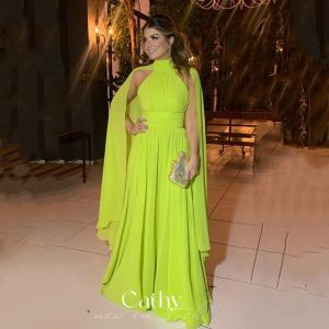 Culotte cathy robe de soirée fluorescent jaune avec châle vestidos de la longueur du sol sexy