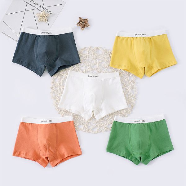 Culottes Sous-vêtements pour enfants pour enfants Shorts de bande dessinée Sous-vêtements en coton Garçons Couleur unie Jaune Blanc Vert Orange 5 paires / lot 221205