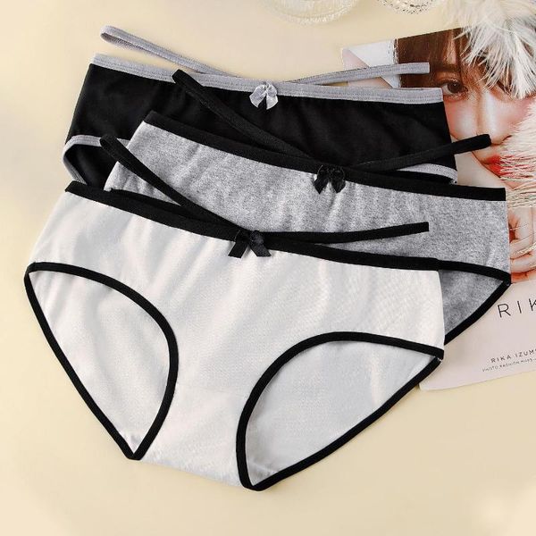 Bragas para niñas mayores de 12 años, ropa interior antibacteriana de algodón puro sin costuras, calzoncillos con cinturón fino japonés, Blanco/negro/gris, 12 Uds.