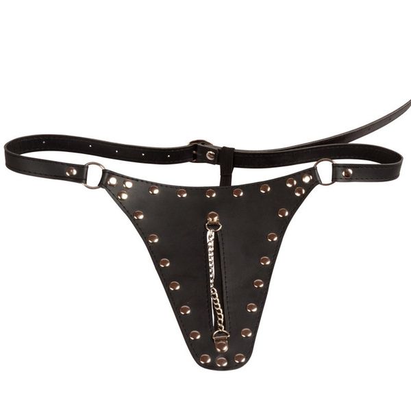 Sous-vêtements en cuir Strap-on Womens Erotic Panties Ceinture de bondage Adult Sex Toys Open Crotch Briefs Dispositif de chasteté