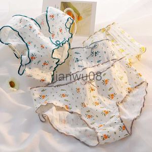 Bragas nueva ropa interior íntima 5pclot algodón cintura media calzoncillos estampados encantadores bragas de niña adolescente estudiantes flor M L XL x0802