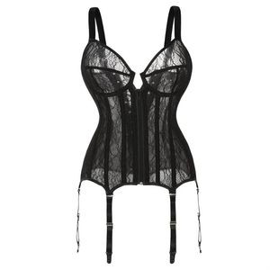 Bragas Corsé sexy Lencería Bustier Top Mujeres Tallas grandes Push Up Gothic Lace Up Corset Liguero Cinturón Correa para el hombro Corselet Negro S2xl