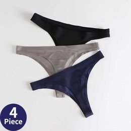 Panties Sexy Thongs Silk Silk Pantes Underwear Sous sans couture solide G-string Tongs Low Vaise féminin Lingerie Tanga 4 Pieces