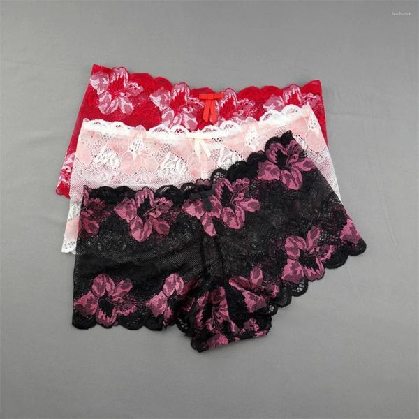PALANTS FEMMES 2024 Sous-vêtements transparents Femmes Sexy Lace Bikini Bottom Boyshorts Hollow Out Ladies Floral Boxer M-xxl