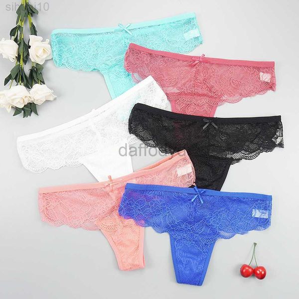 Culottes Femmes 6 pièces/fêtes dentelle tongs culottes femmes sous-vêtements sexy Transparent sans couture Tanga coton taille basse caleçons G-Strings L220801 ldd240311