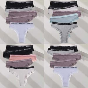 PALIE FEME'S FINETOO 5PCS / SET M-xxl Coton Lettre string Filles Brésilien Panty Sexy Lace Underwear for Woman Lingerie Bikini