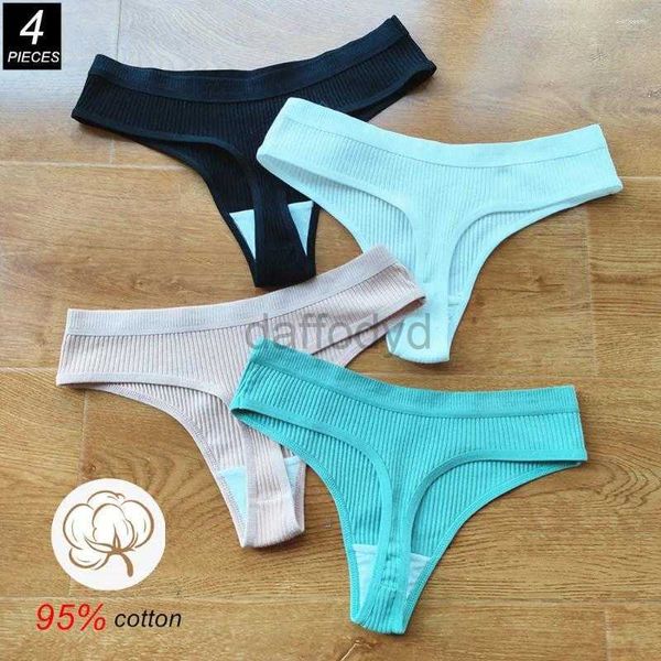 Bragas para mujer Bragas para mujer 4 unids/pack tanga sexy mujer lencería lote puntos de talle bajo señoras fitness tanga ropa interior sin costuras color sólido ldd240311