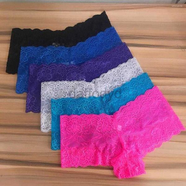 Bragas para mujer Bragas para mujer 6 piezas por paquete Ropa interior sexy de encaje para mujer Lencería boyshort Ver a través de Culotte Femme Intimates Color sólido XXL ldd240311