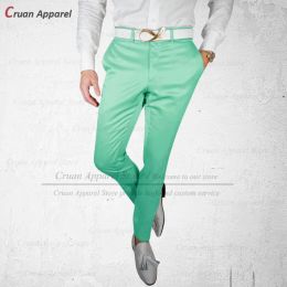 Pants 20 Colors Mint Satin Shiny Men's Suit Pants Slim Fit Fashion Trousers Tailormade Formal Coral Red Groomsmen Groom Wedding Pants
