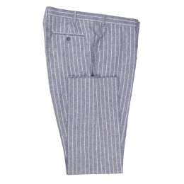 Broek 2021 Ademend denim blauwe krijtstreep linnen katoenen kleding broek op maat gemaakte broek op maat gemaakte broek voor zomerlinnenbroek