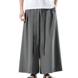 Pantalon 2022 confortable noir glace soie Hakama Kung Fu pantalon un large bas Wushu Kimono chinois hommes coton pantalon large pour hommes Style est gris