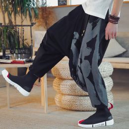 Pantalon 2022 hommes Hip Hop Baggy coton lin pantalon à jambes larges hommes femmes grand entrejambe Harem pantalon mâle Harajuku Streetwear Crosspants 5XL