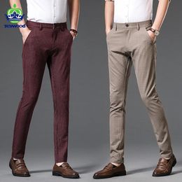 Pants 2022 hommes automne Plaid mode affaires décontracté pantalons longs vin rouge kaki costume pantalon mâle élastique droit formel pantalon 3038