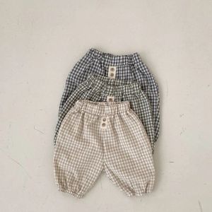 Broek 2022 Lente zomer nieuwe baby losse plaid broek katoen babyjongen casual broek mode meisjes harembroek peuter babykleding