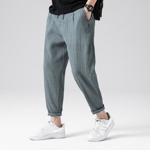 Pants 2022 Summer Ultrathin Pants Men Solid Color Casual Loose Harem Pants Japanese Style Streetwear Linen AnkleLength Trousers Men