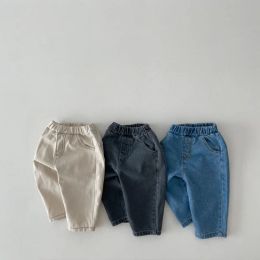 Broek 2023 herfst nieuwe baby casual broek vaste kinderen broek pocket pocket denim broek mode kinderen harem broek voor boy girl broek